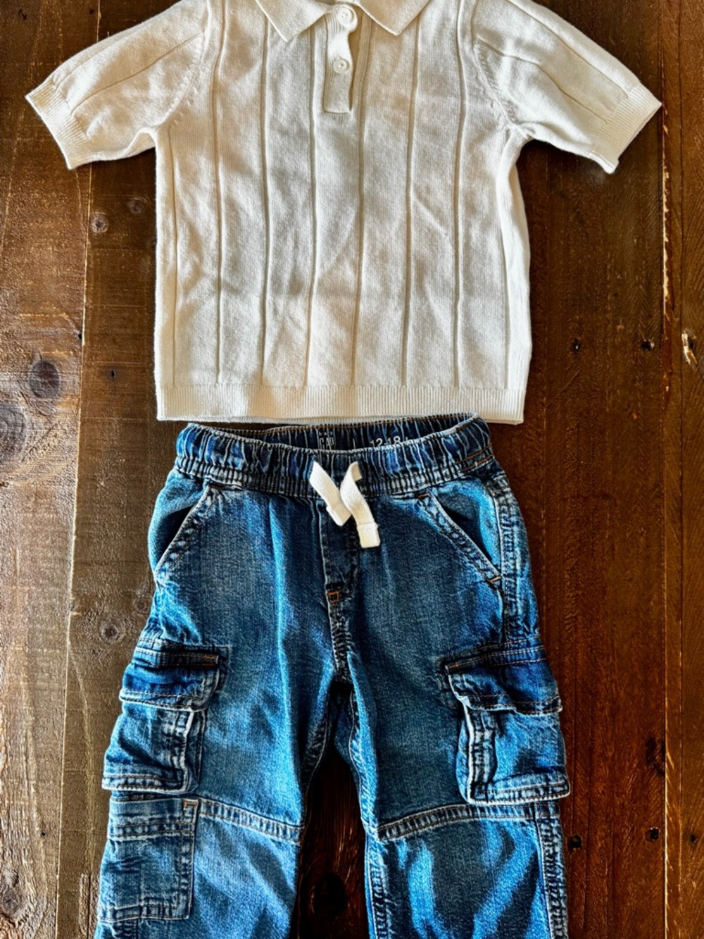 H&M Cream Knit Polo Top and BabyGap Blue Cargo Jeans set - Sz 12mo